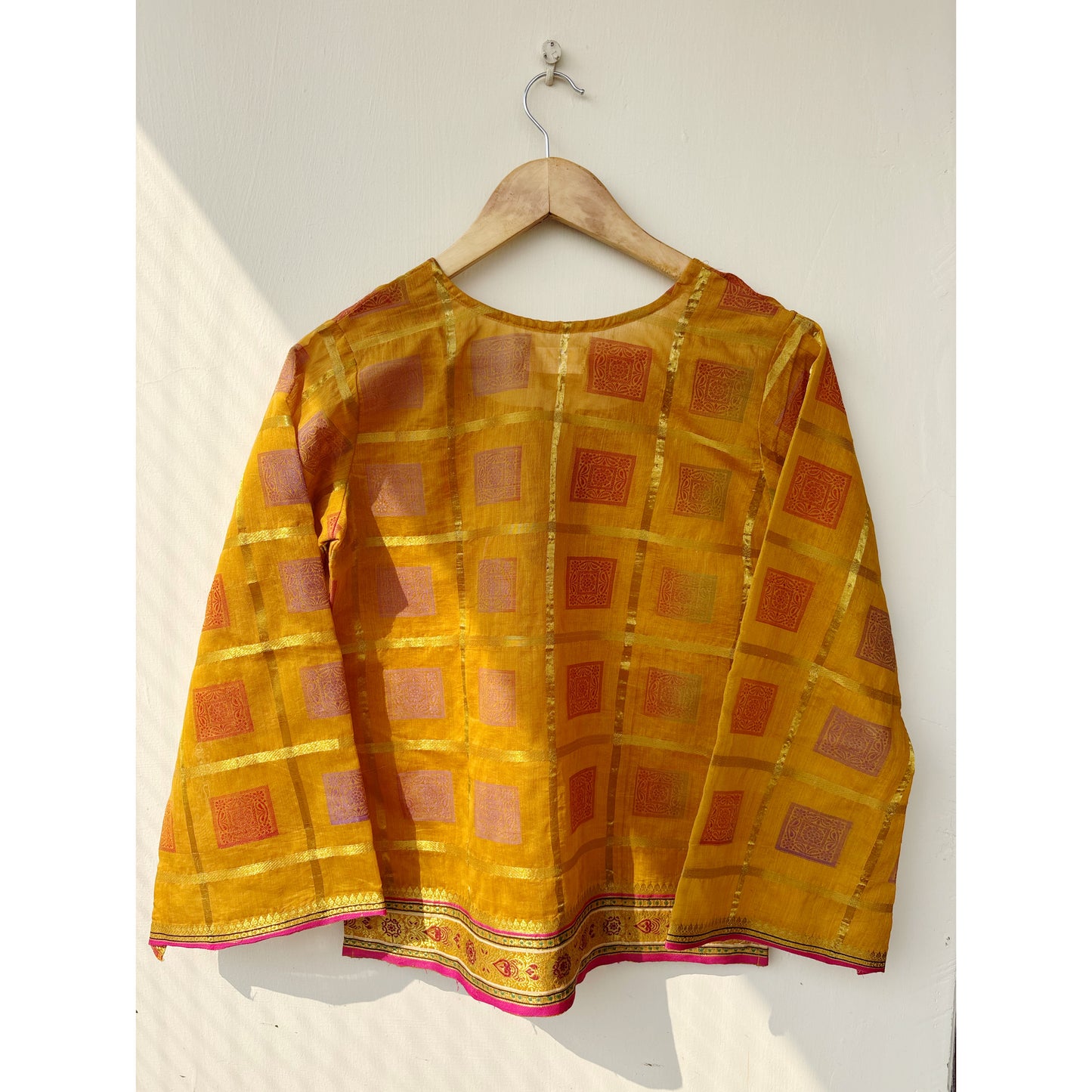 Mustard gold checkered kurta with border