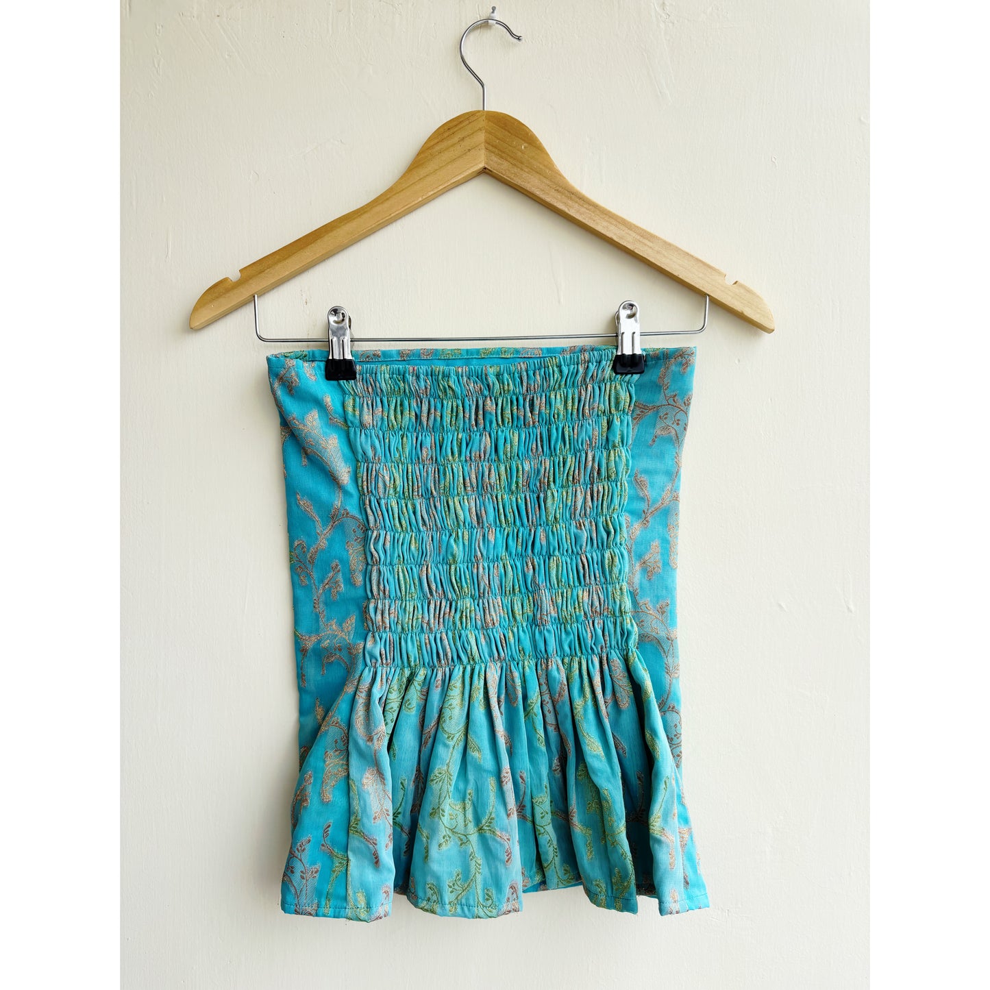 Turquoise Brocade Strapless Top