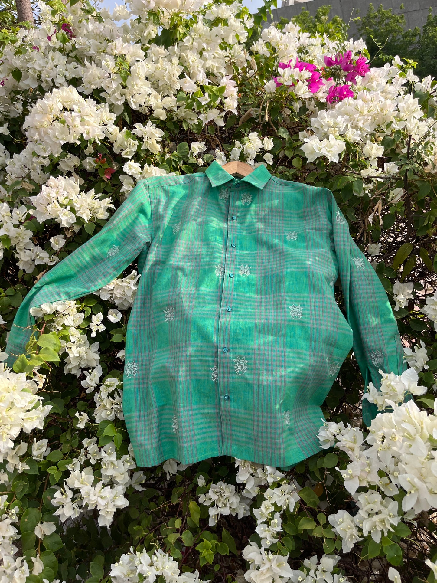 Neelam madras checkered shirt with hand embroidery