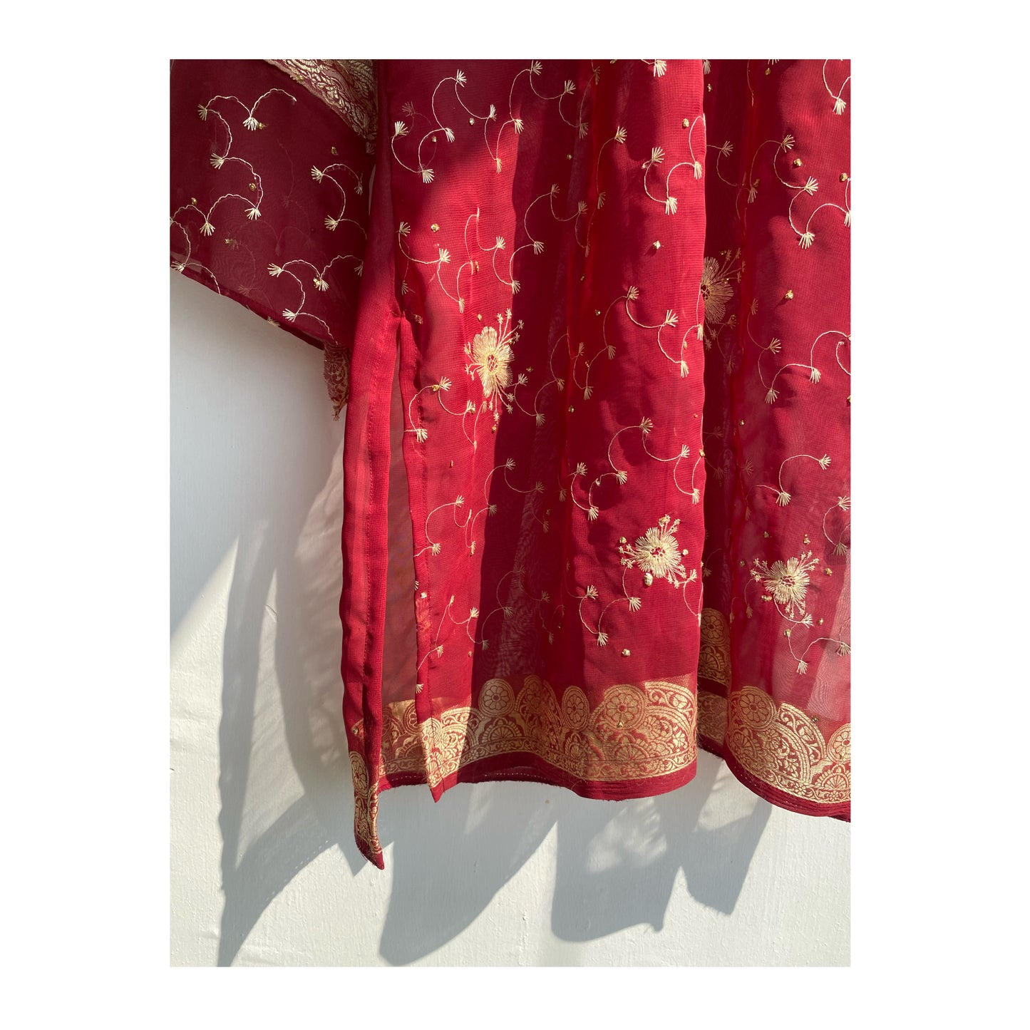 Red embroidered kurta