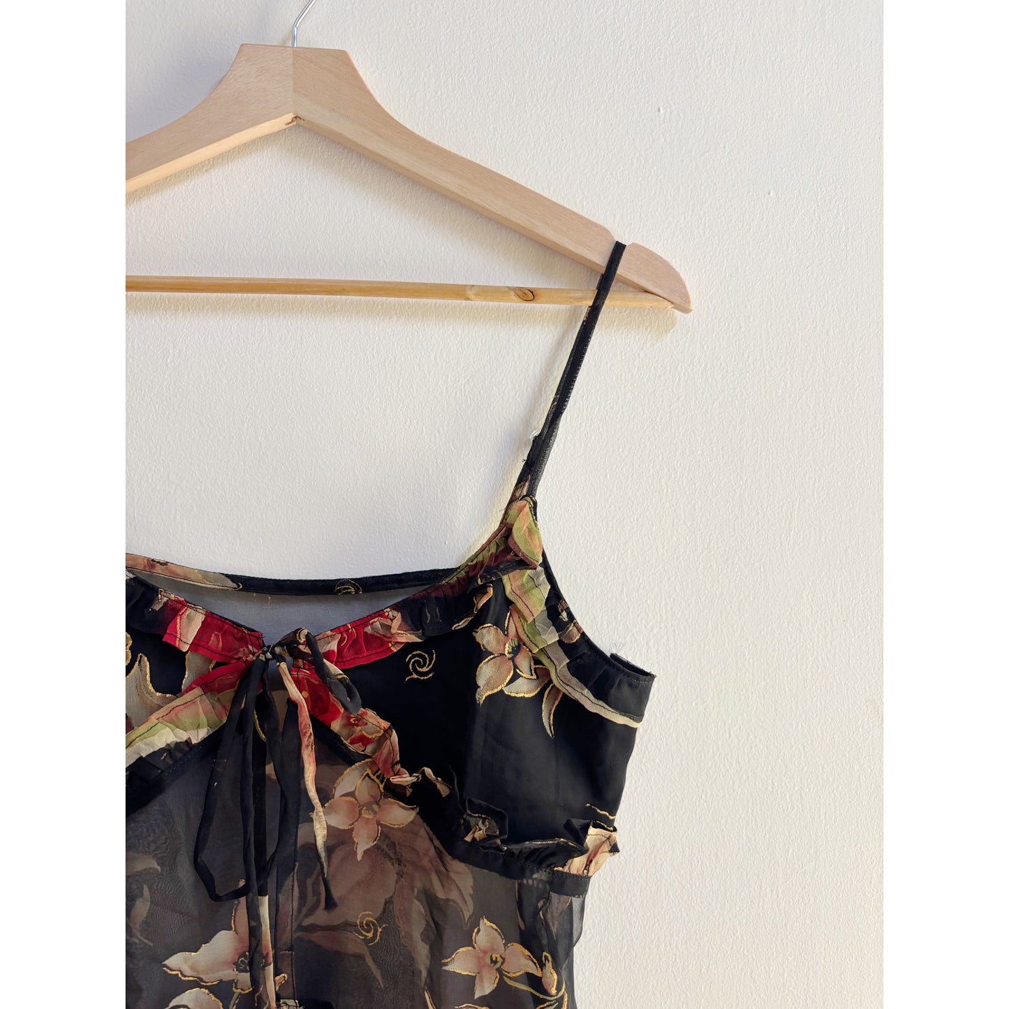 Black and red gold floral top