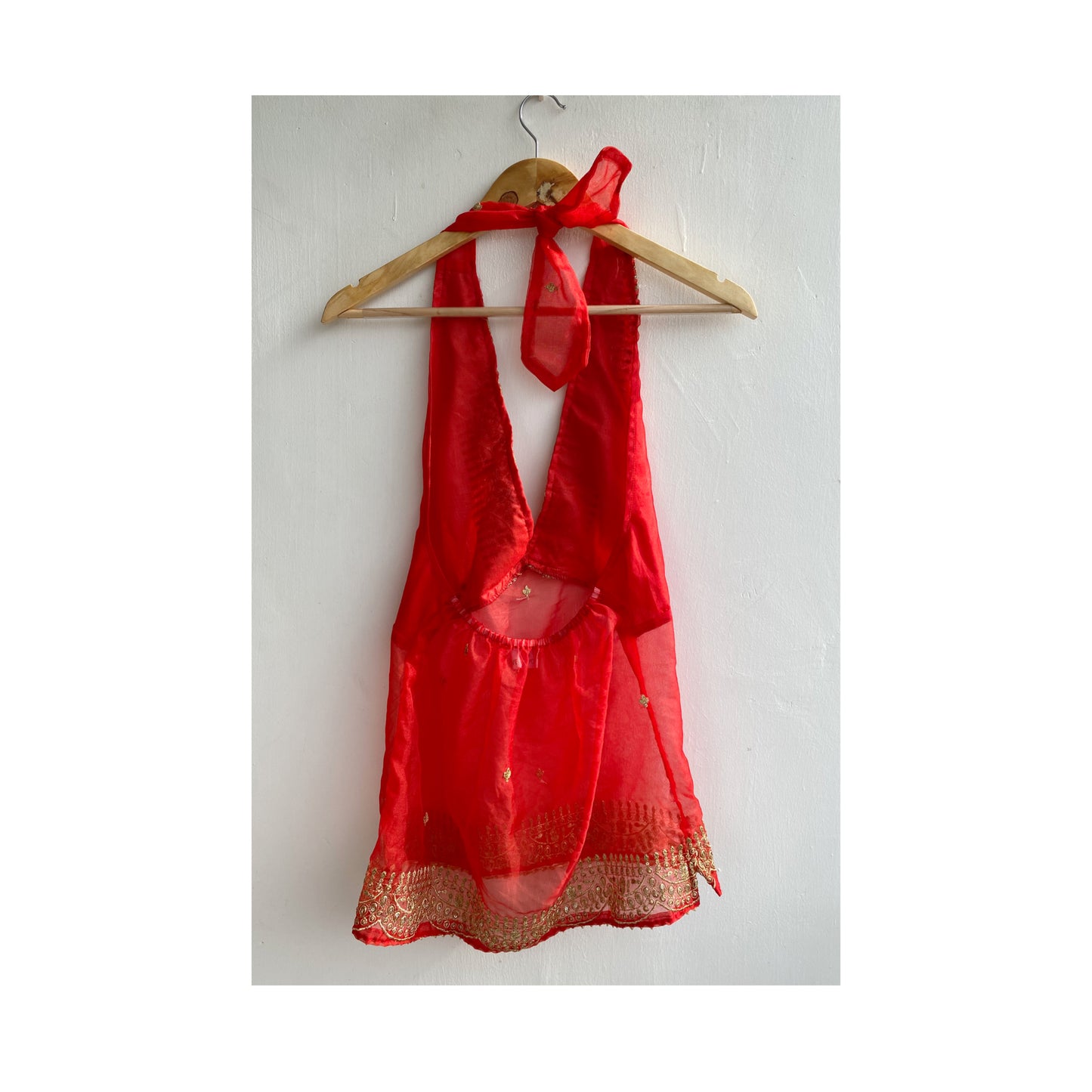 Red with golden work halter neck