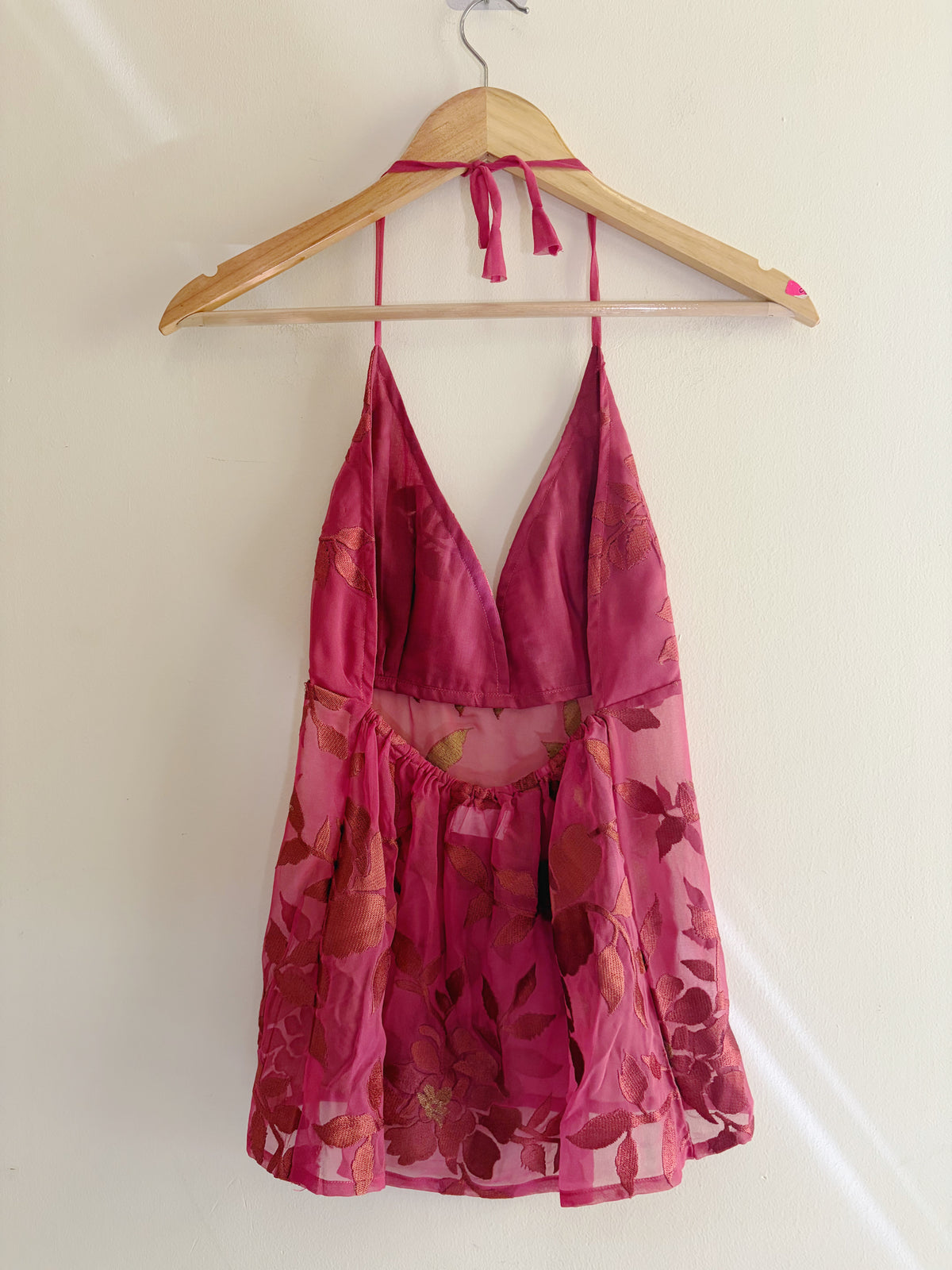 Deep pink with self embroidery halter neck top
