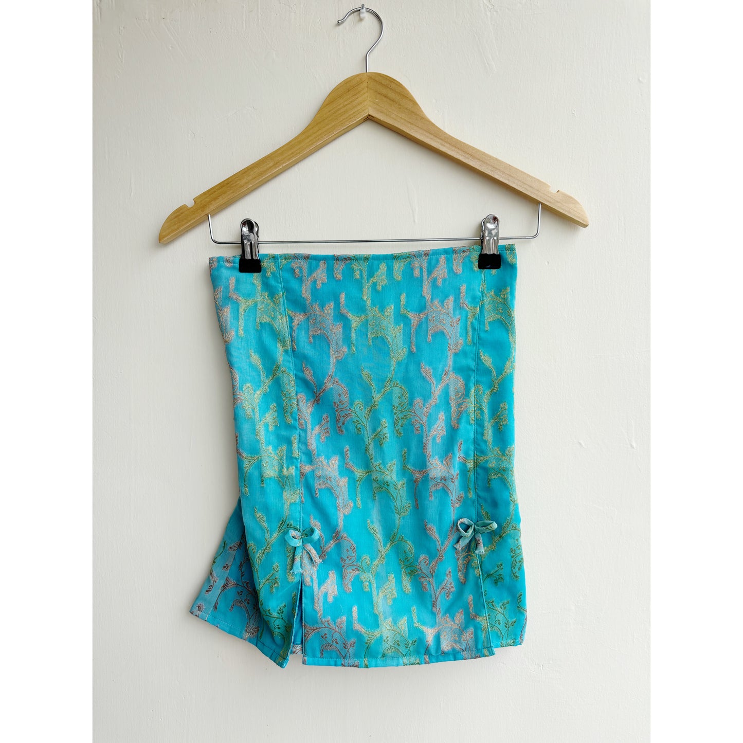 Turquoise Brocade Strapless Top