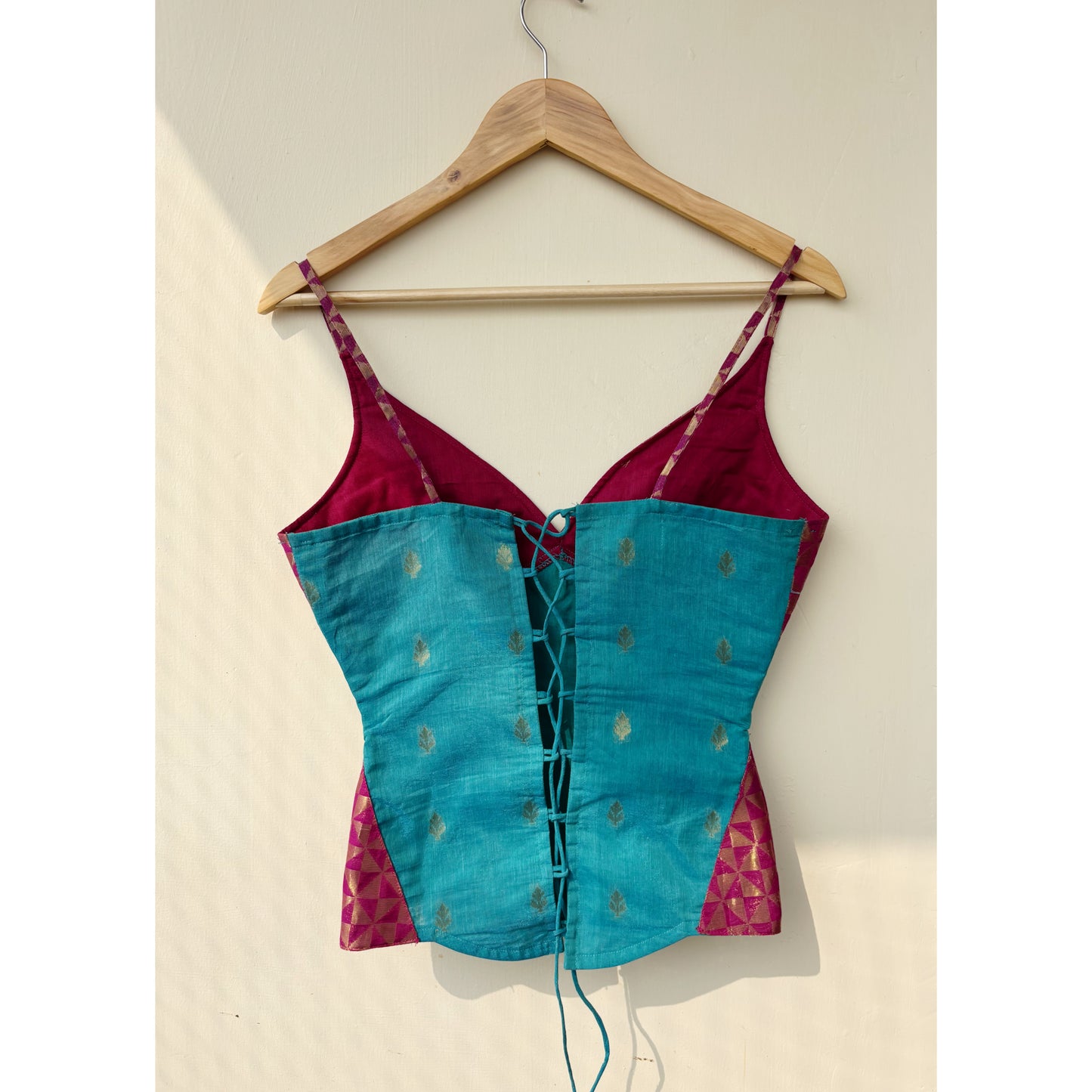 Purple turquoise brocade corset