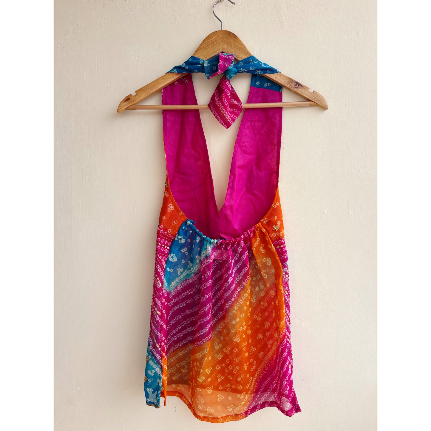Bandhani handwork halter neck top