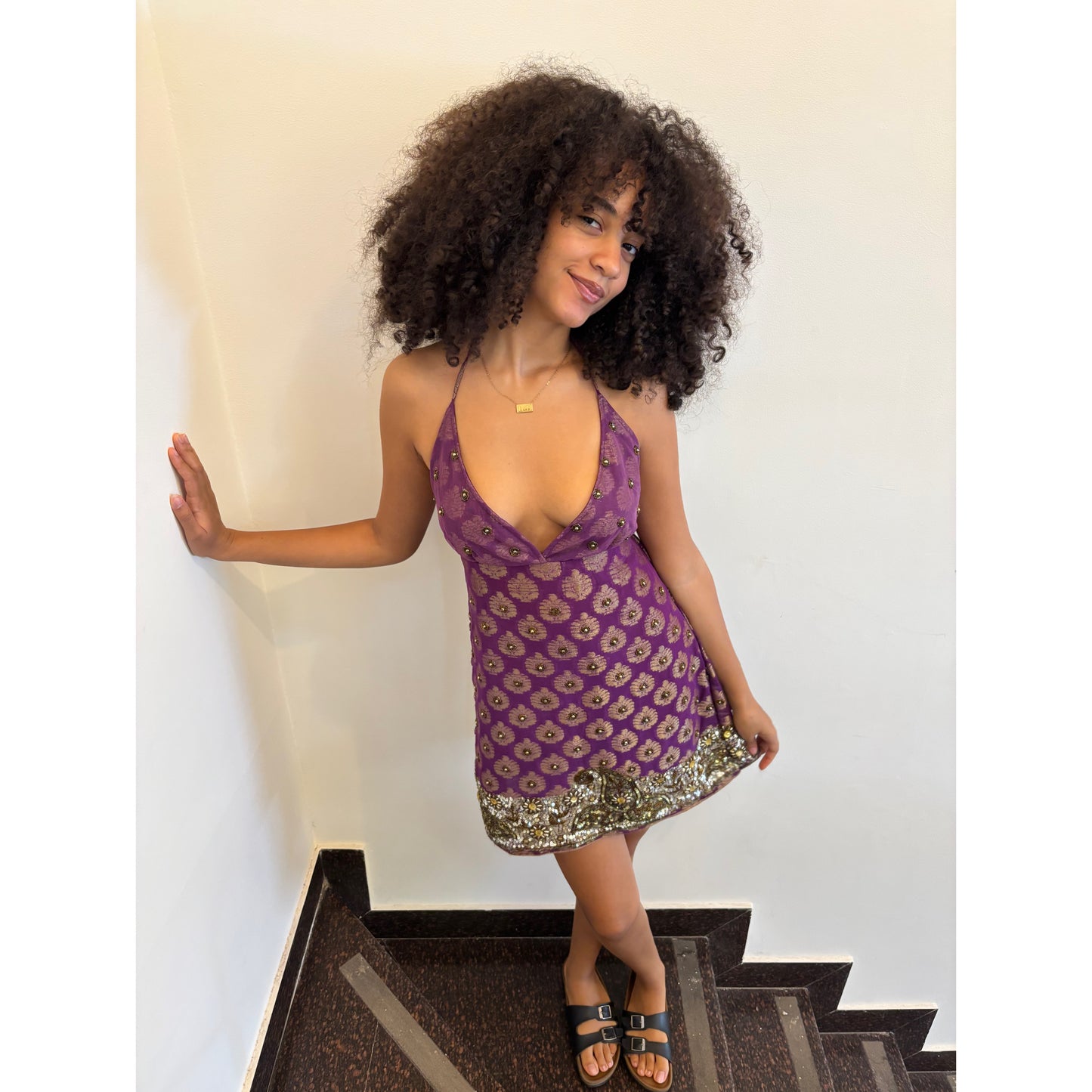 Purple butta with handwork border dress