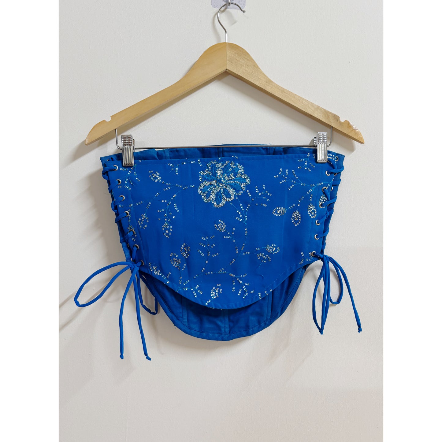 Blue floral sequins corset