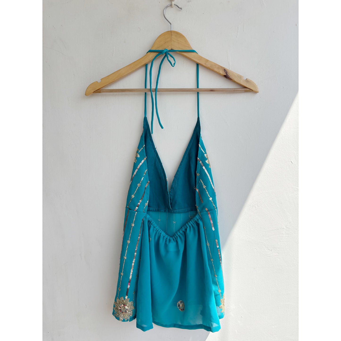 Blue vintage sequins top