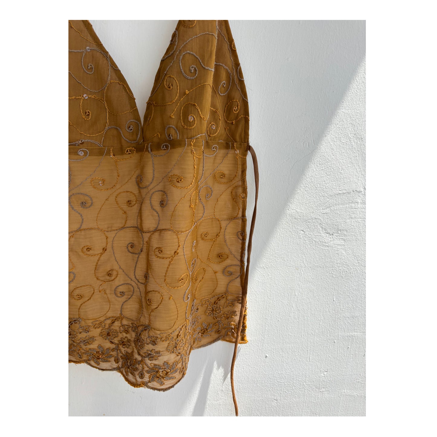 Coffee paisley embroidered top