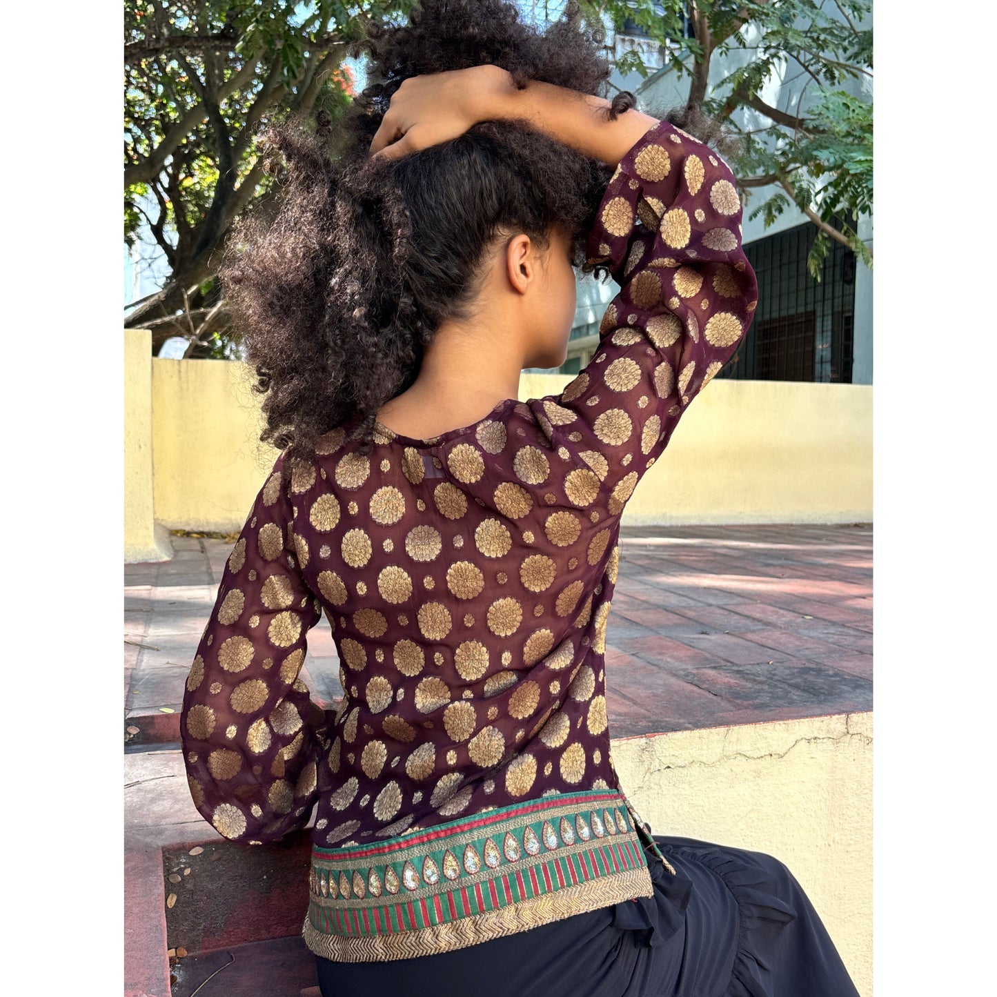 Maroon golden butta kurta