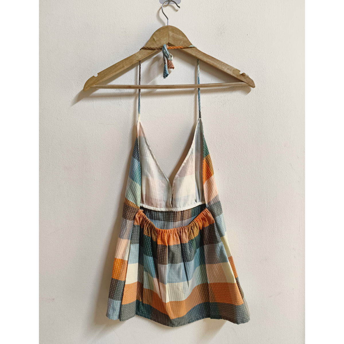 Multicolour stripe checkered top