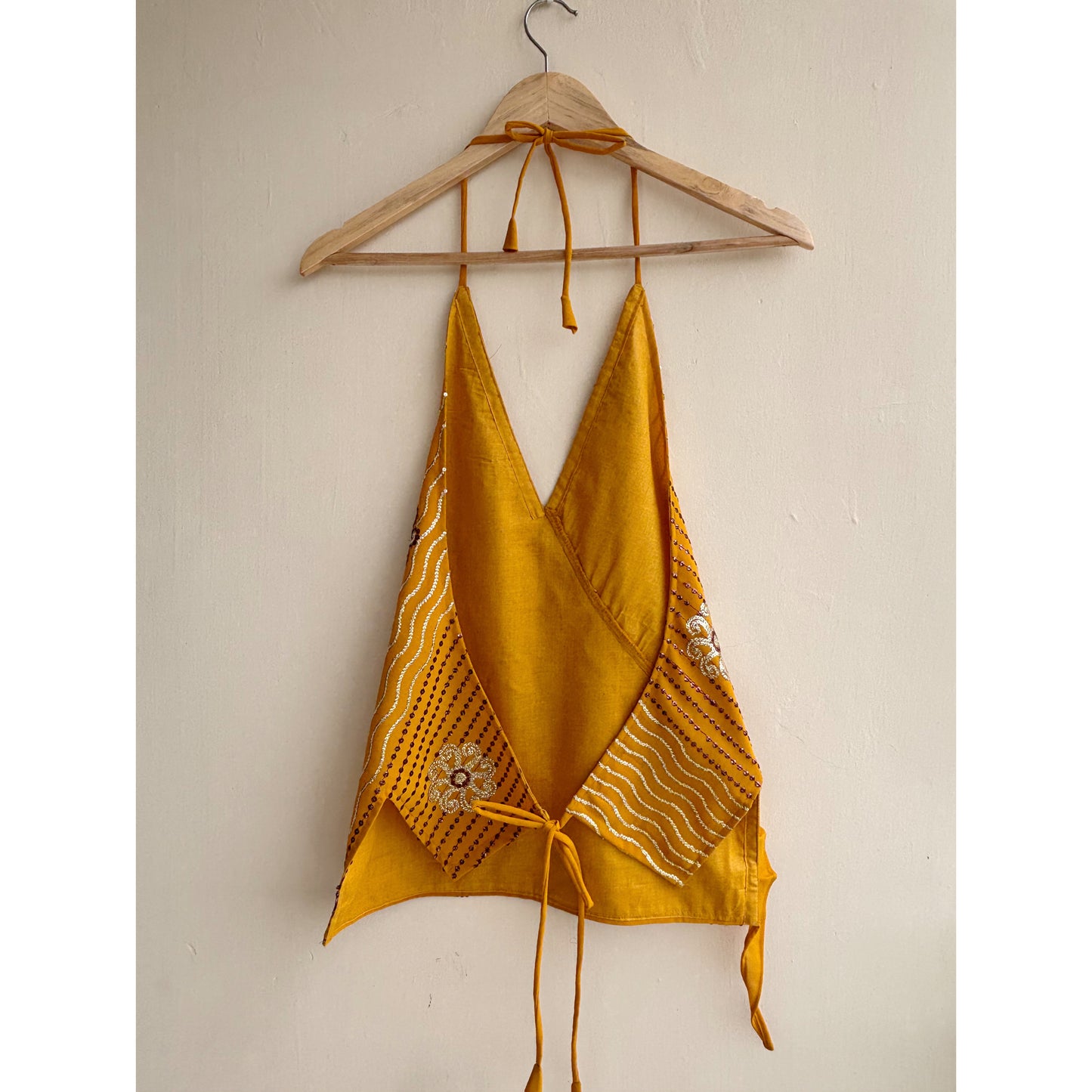 Mustard brown sequins halter top