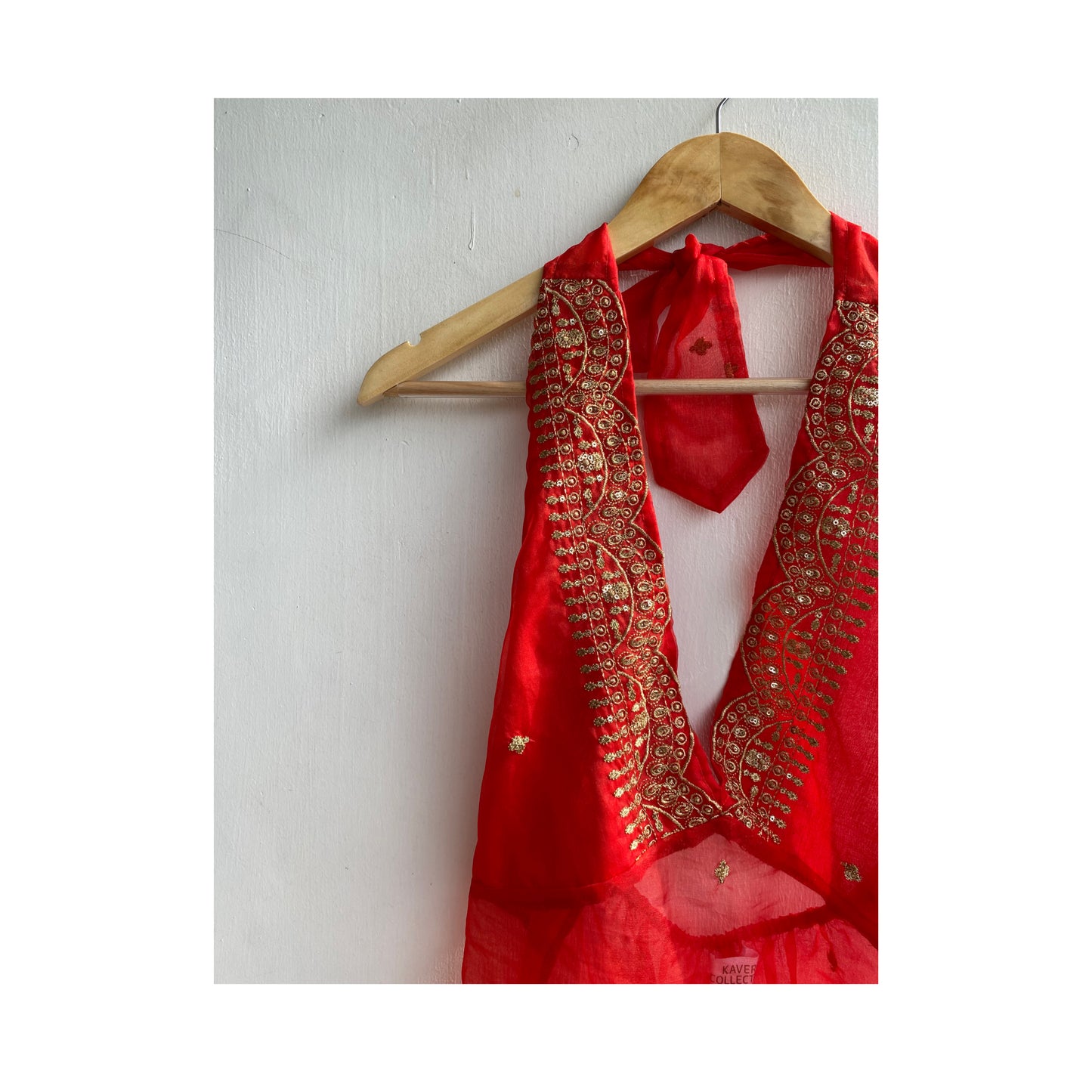 Red with golden work halter neck