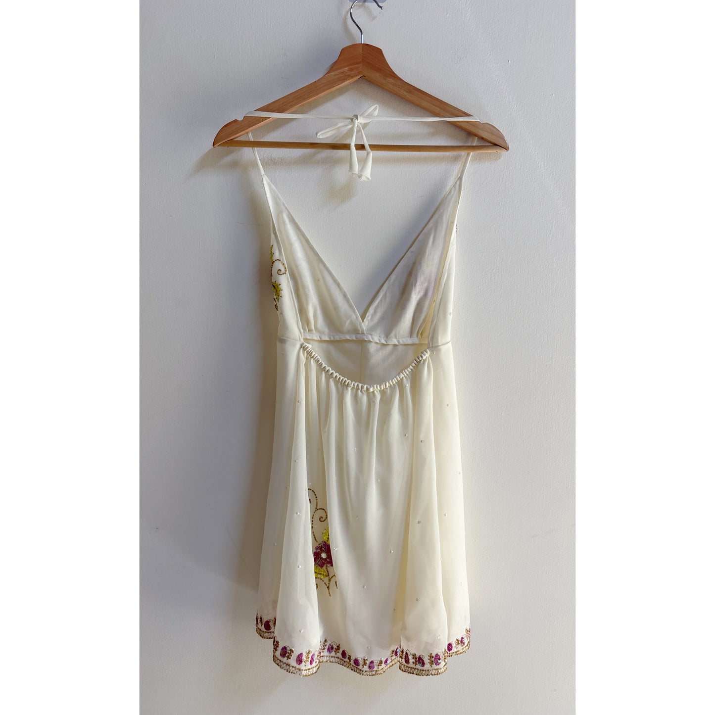 White vintage sequins work halter neck dress
