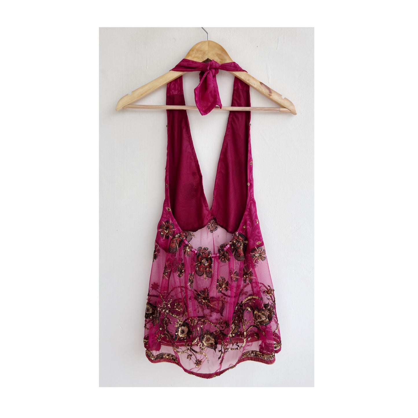 Pink self design with handwork halter neck