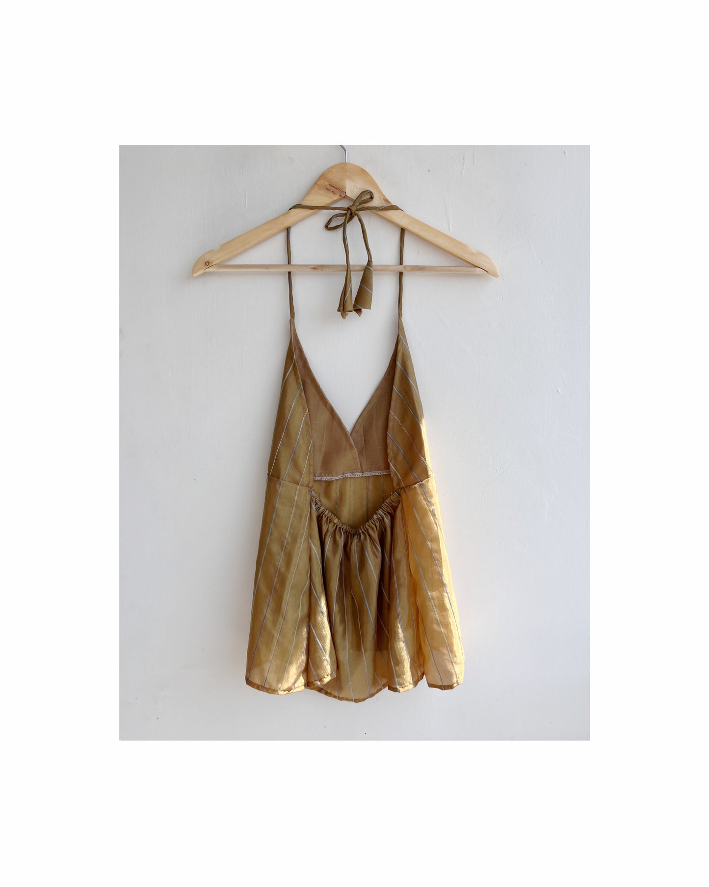 Golden stripes silk halter neck