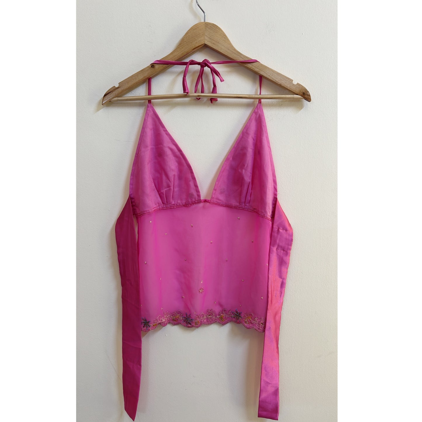Pink y2k handwork motif top