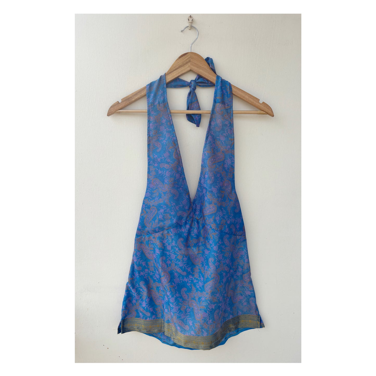 Blue paisley silk top