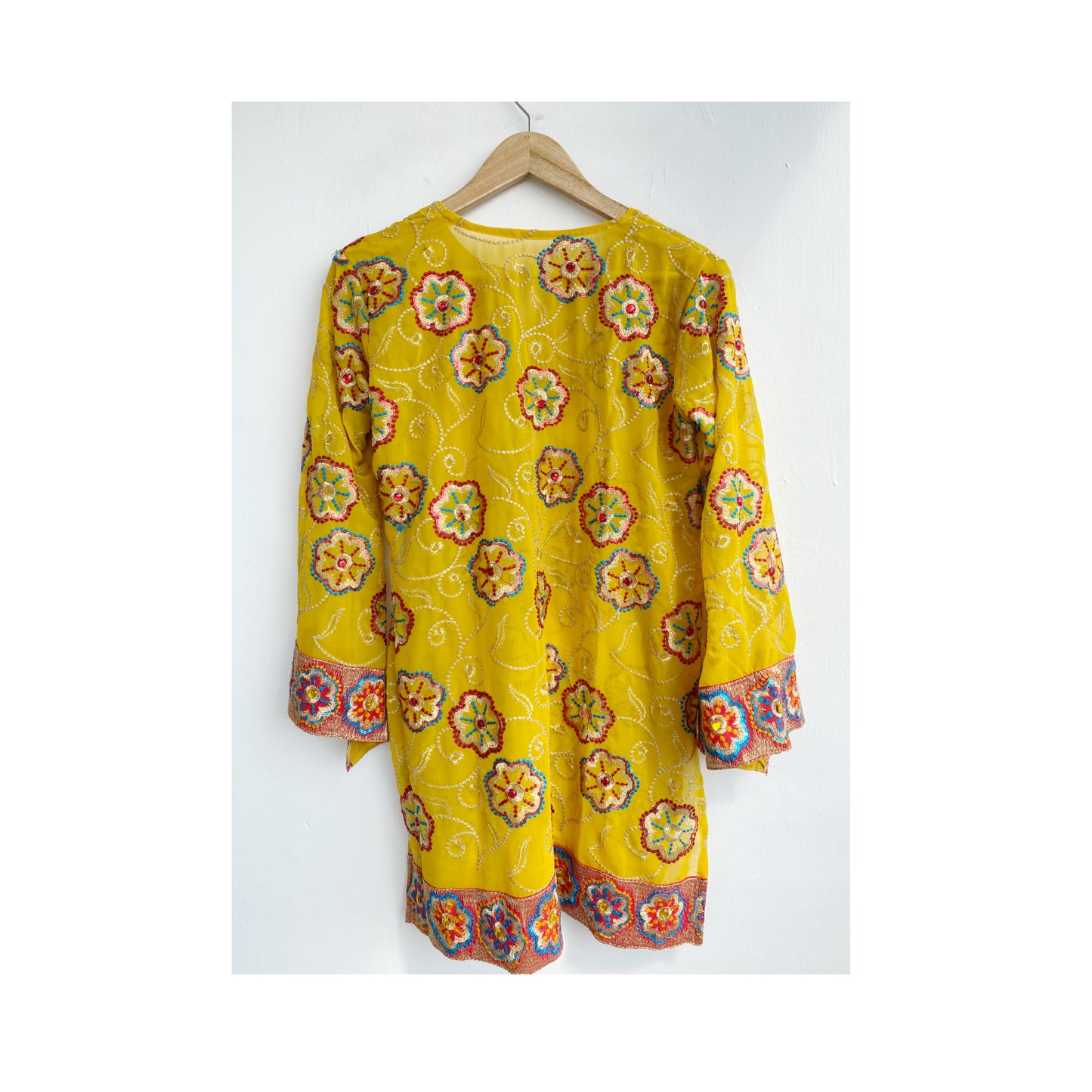 Mustard floral embroidered kurta