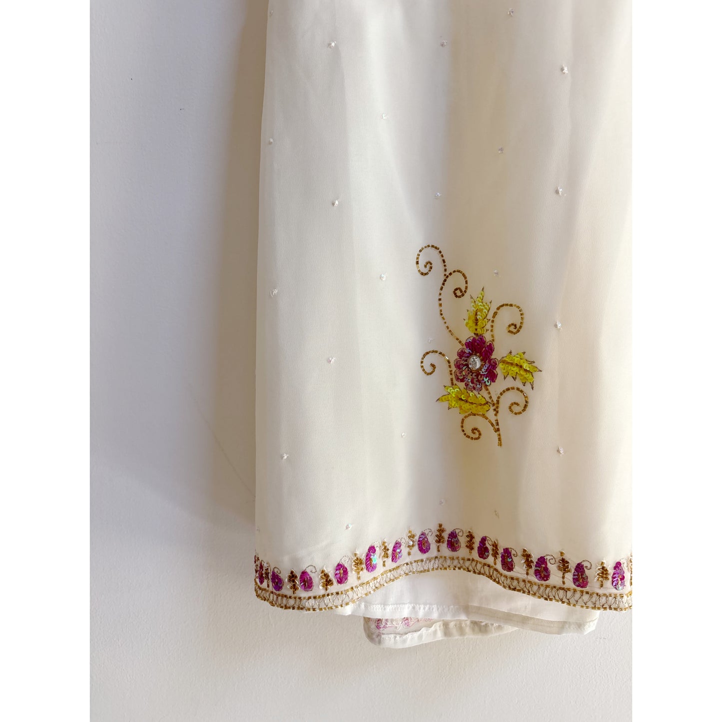White vintage sequins work halter neck dress