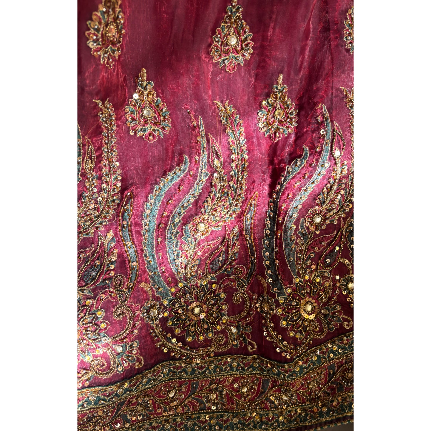 Maharani intricate gold and green threadwork bead dress