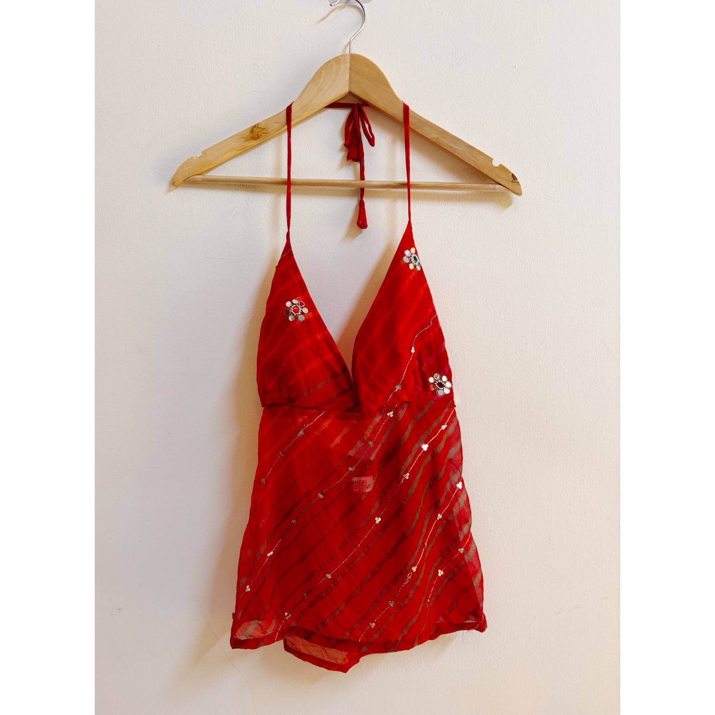Leheriya mirror work halter neck top