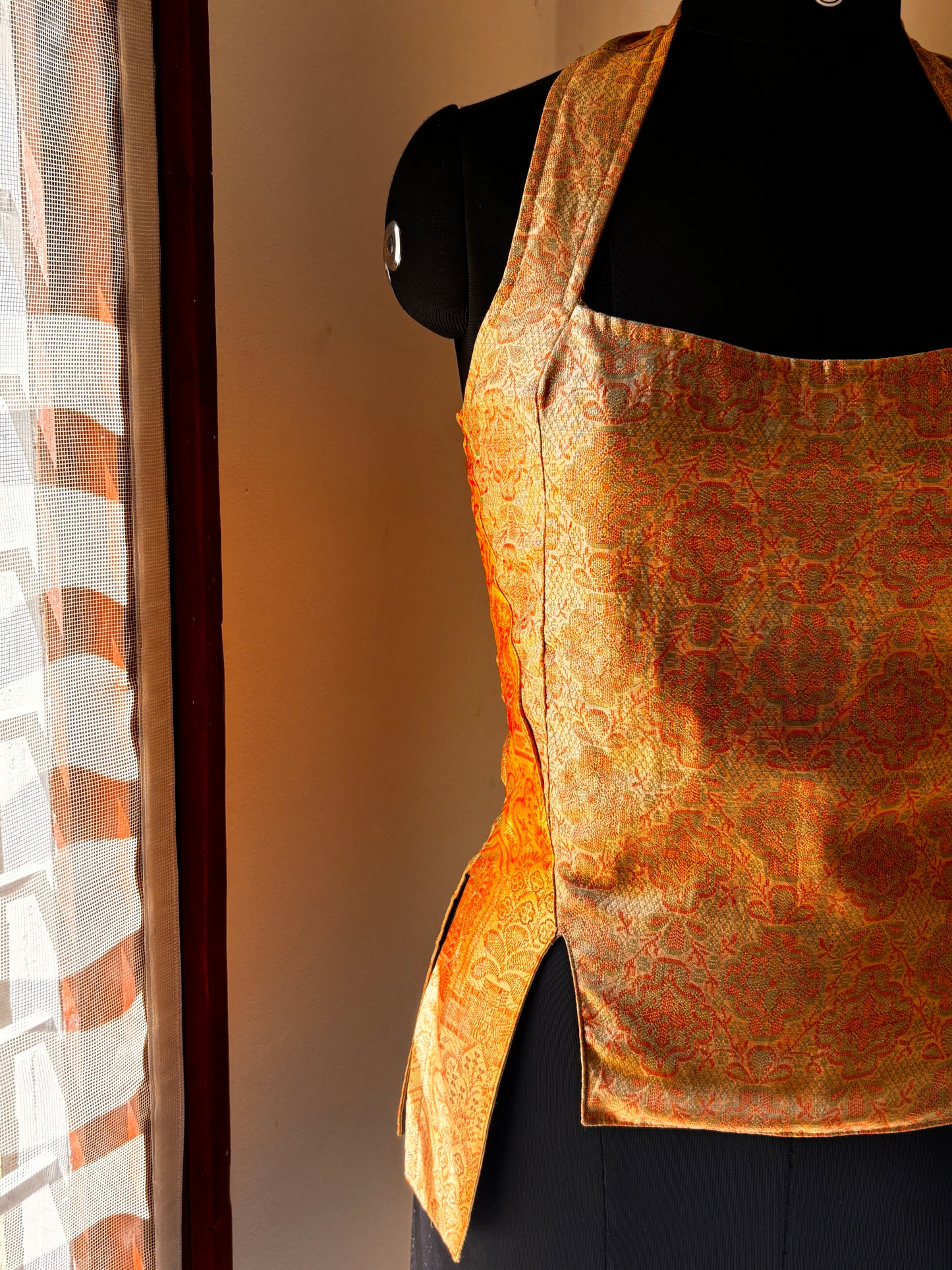 Golden and beige floral weave corset