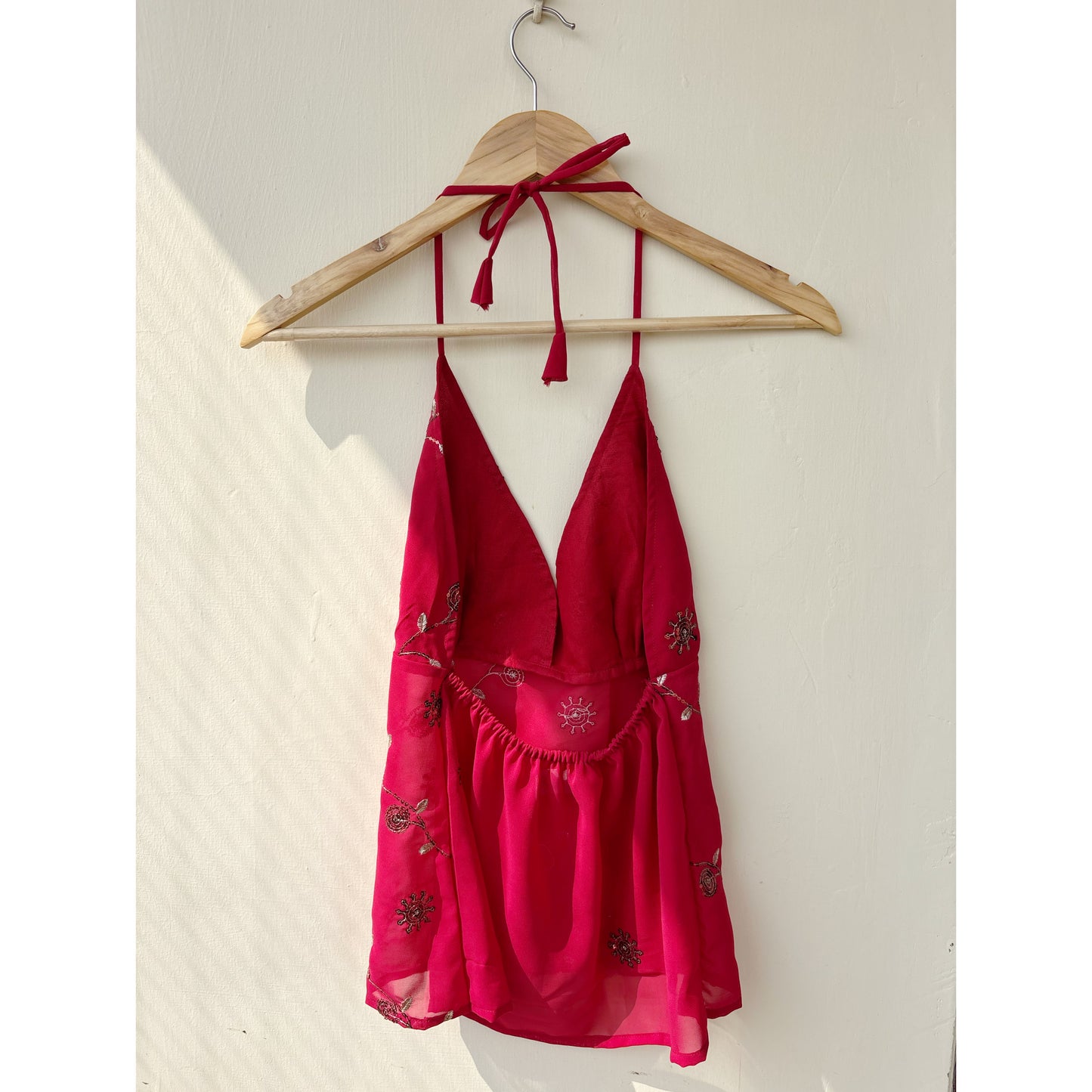 Floral sequins motif halter neck