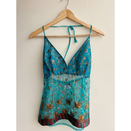 Sea green celestial halter neck top