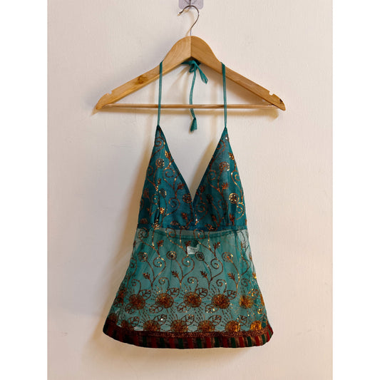 Sea green celestial halter neck top