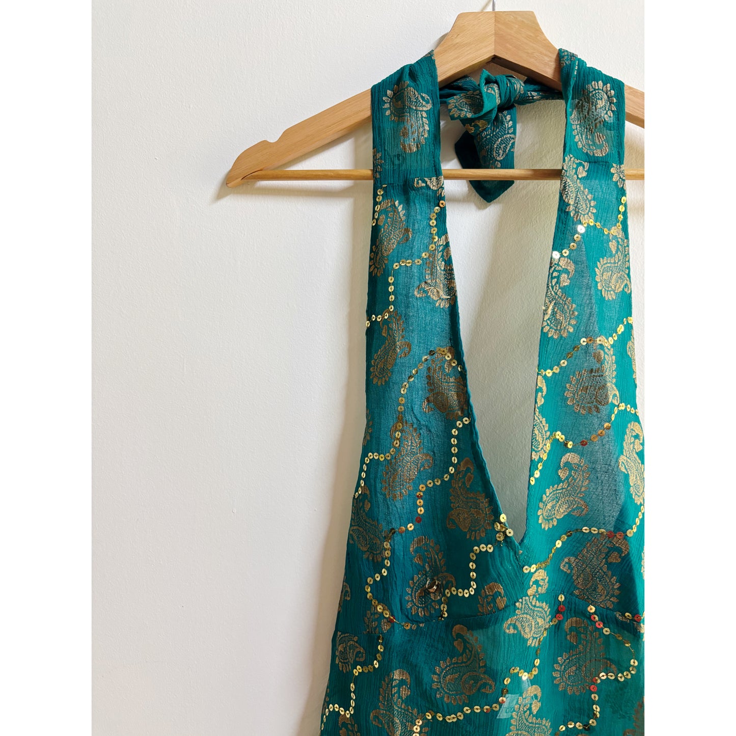 Emerald paisley sequins halter neck top