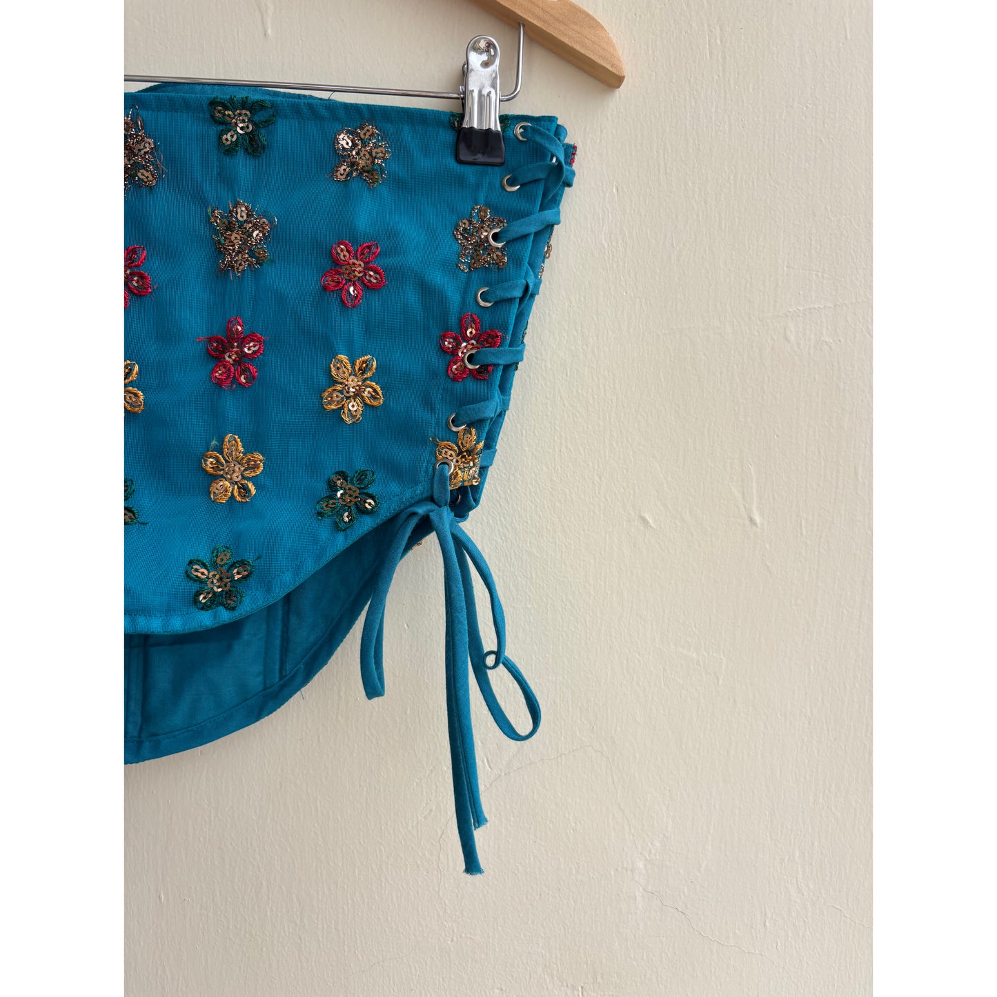 Blue floral motif corset
