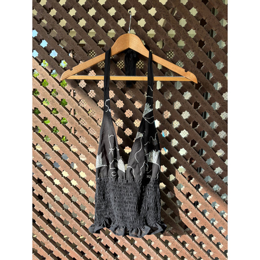 Silver vine embroidered top