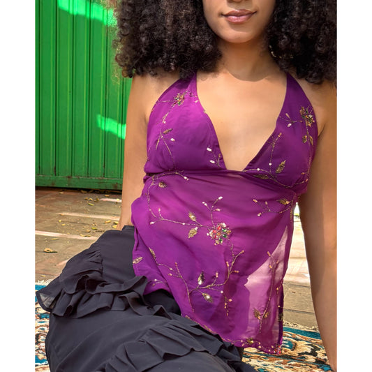 Purple supremacy backless top