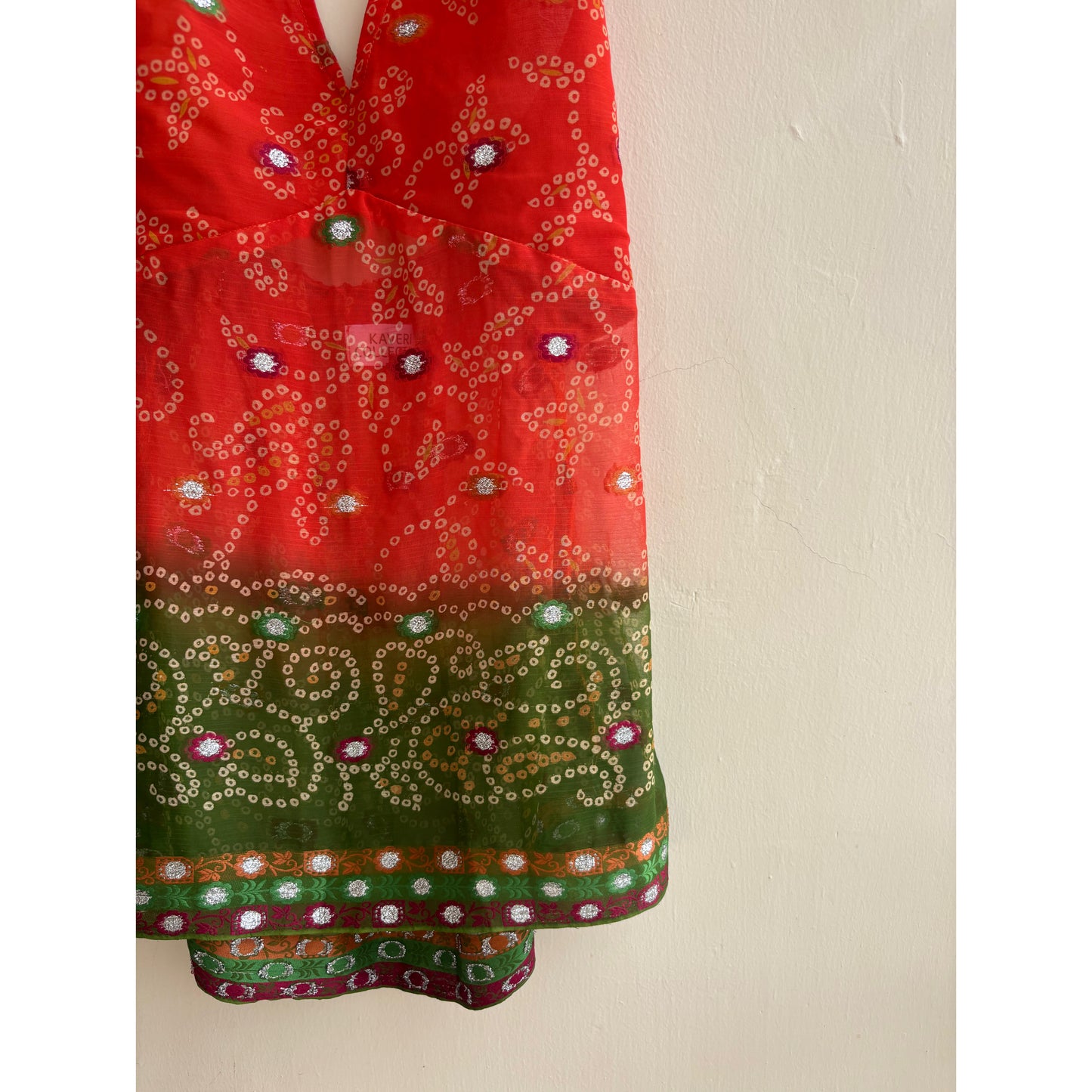 Orange green bandhani halter neck top