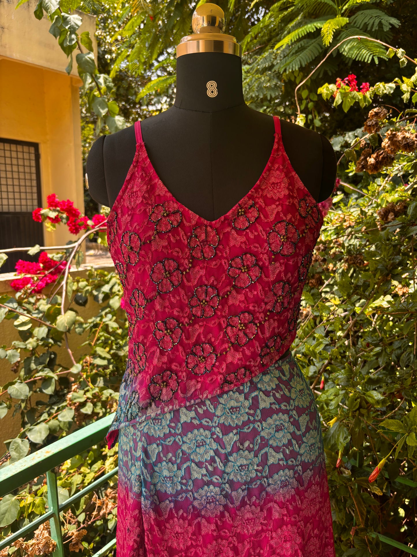 Dual tone lacey set with hand beaded work