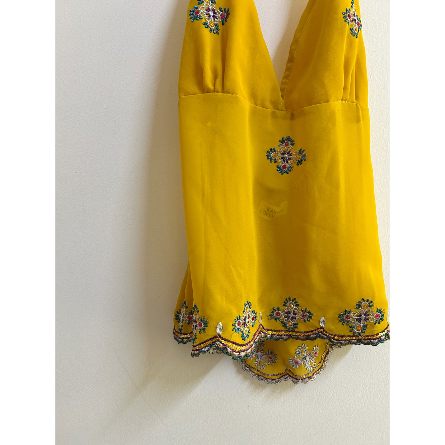 Yellow handwork bead halter neck top