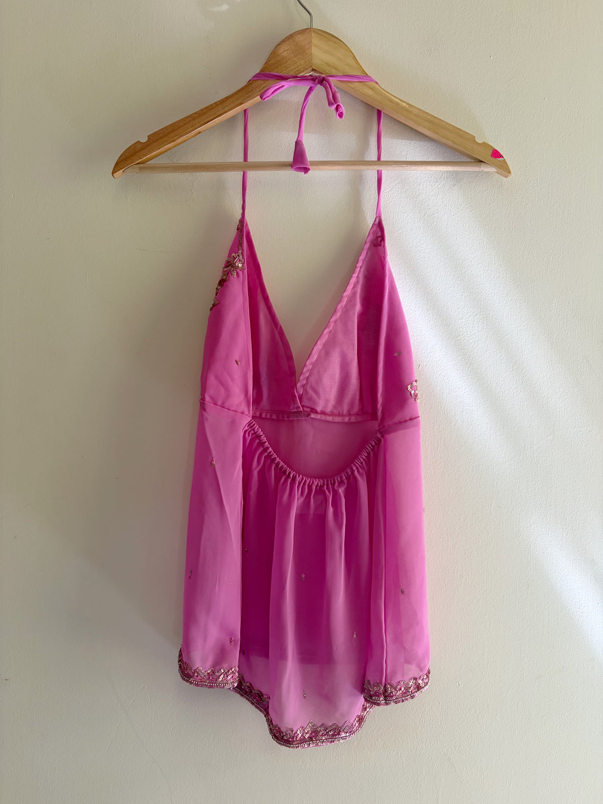 Pink with gold handwork halter neck top