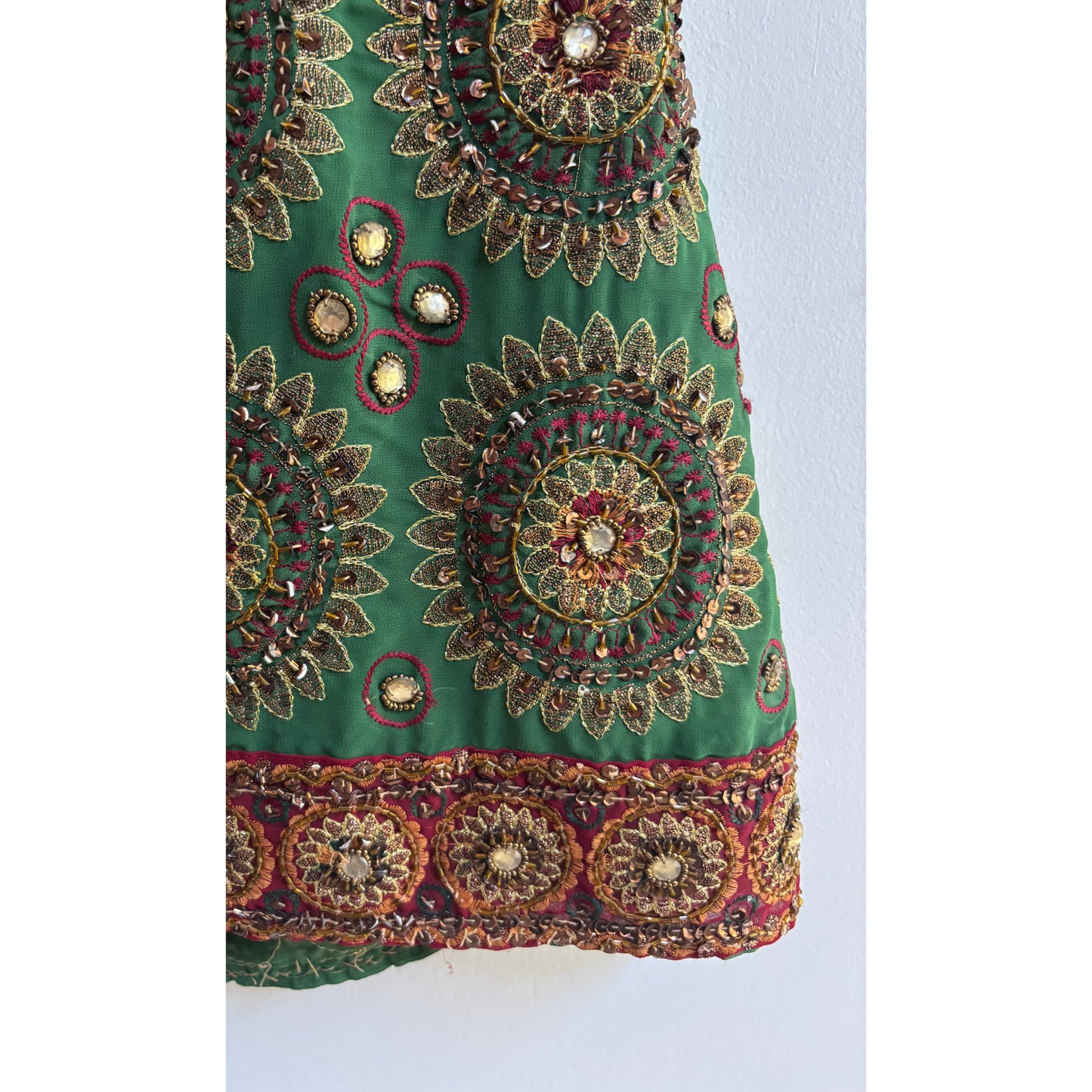 Green katadana and mirror work dress