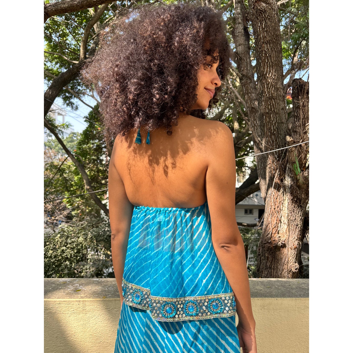 Blue bandhani lehriya set