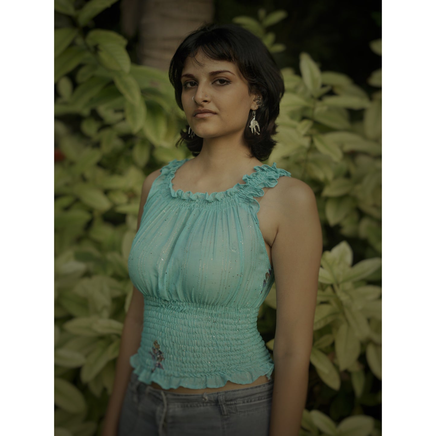 Sage Green Smocked Ruffle Top