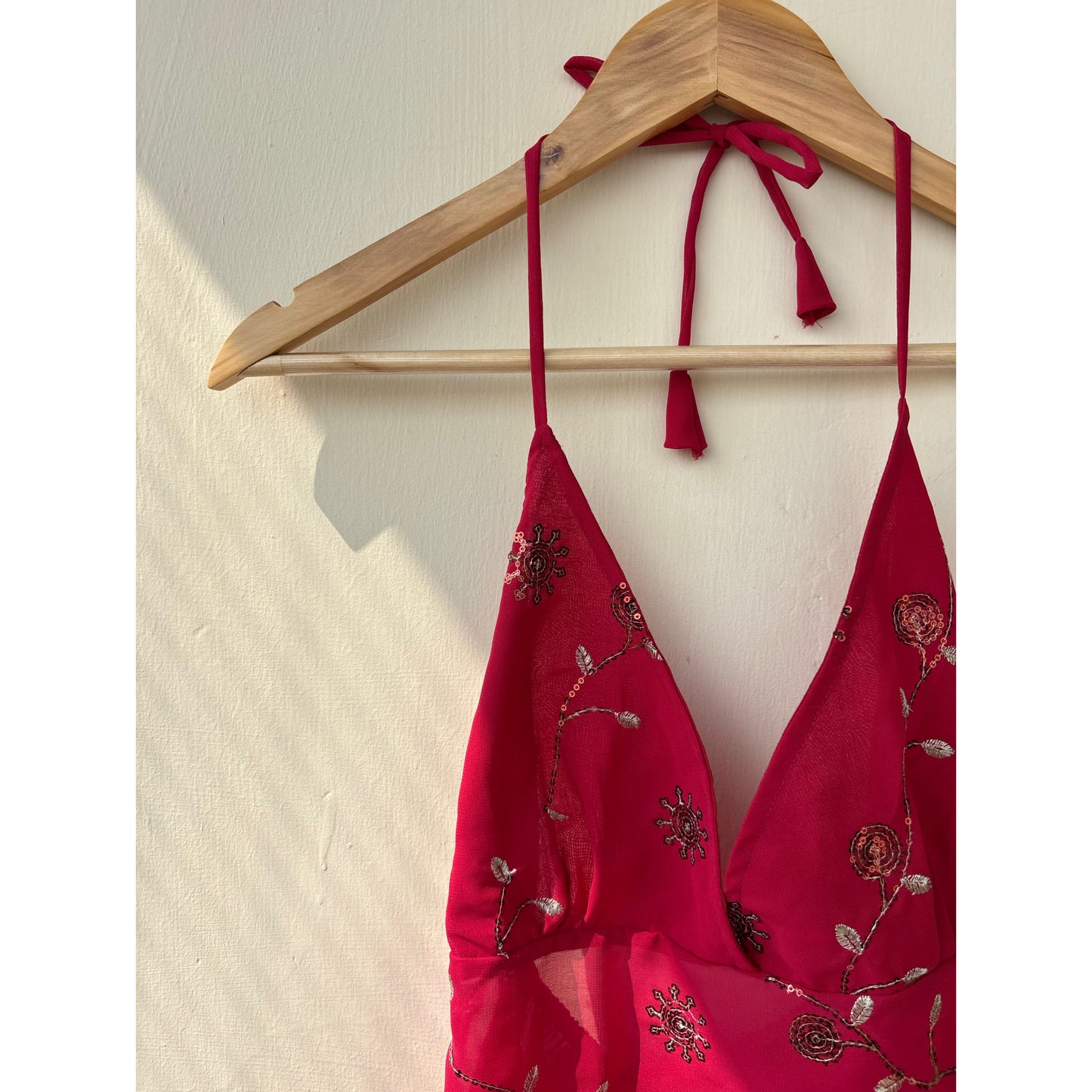 Floral sequins motif halter neck