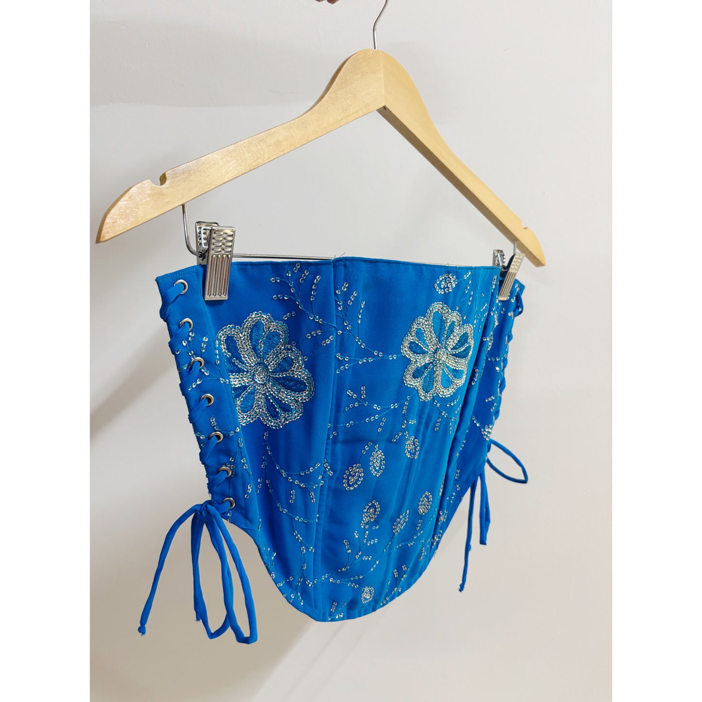 Blue floral sequins corset
