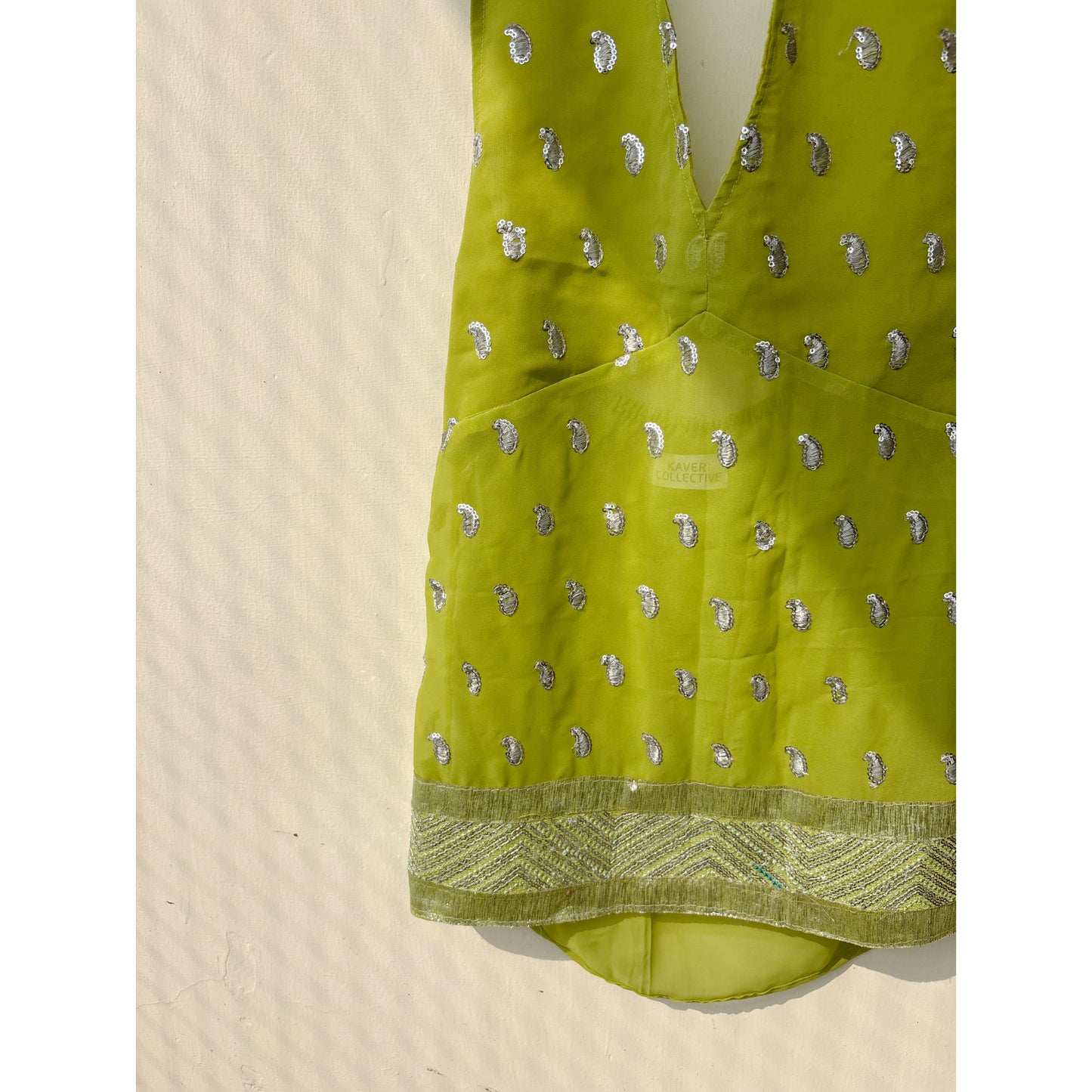 Green paisley sequins top