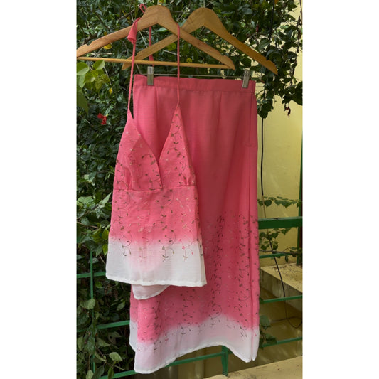 Pink & White Floral Embroidered Set