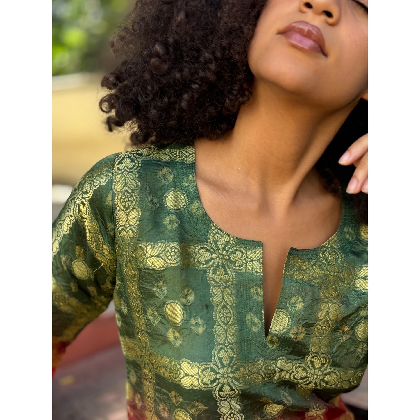 Bandhani green red kurta