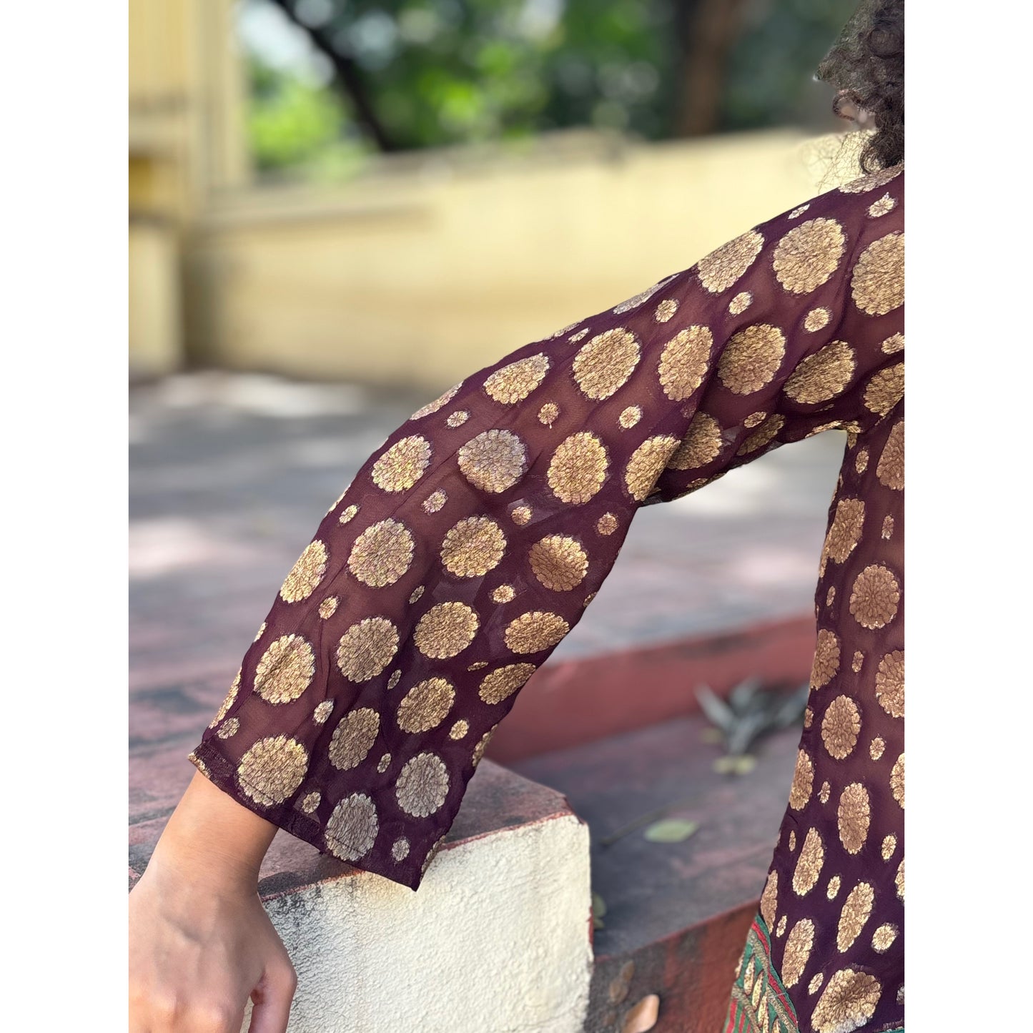 Maroon golden butta kurta