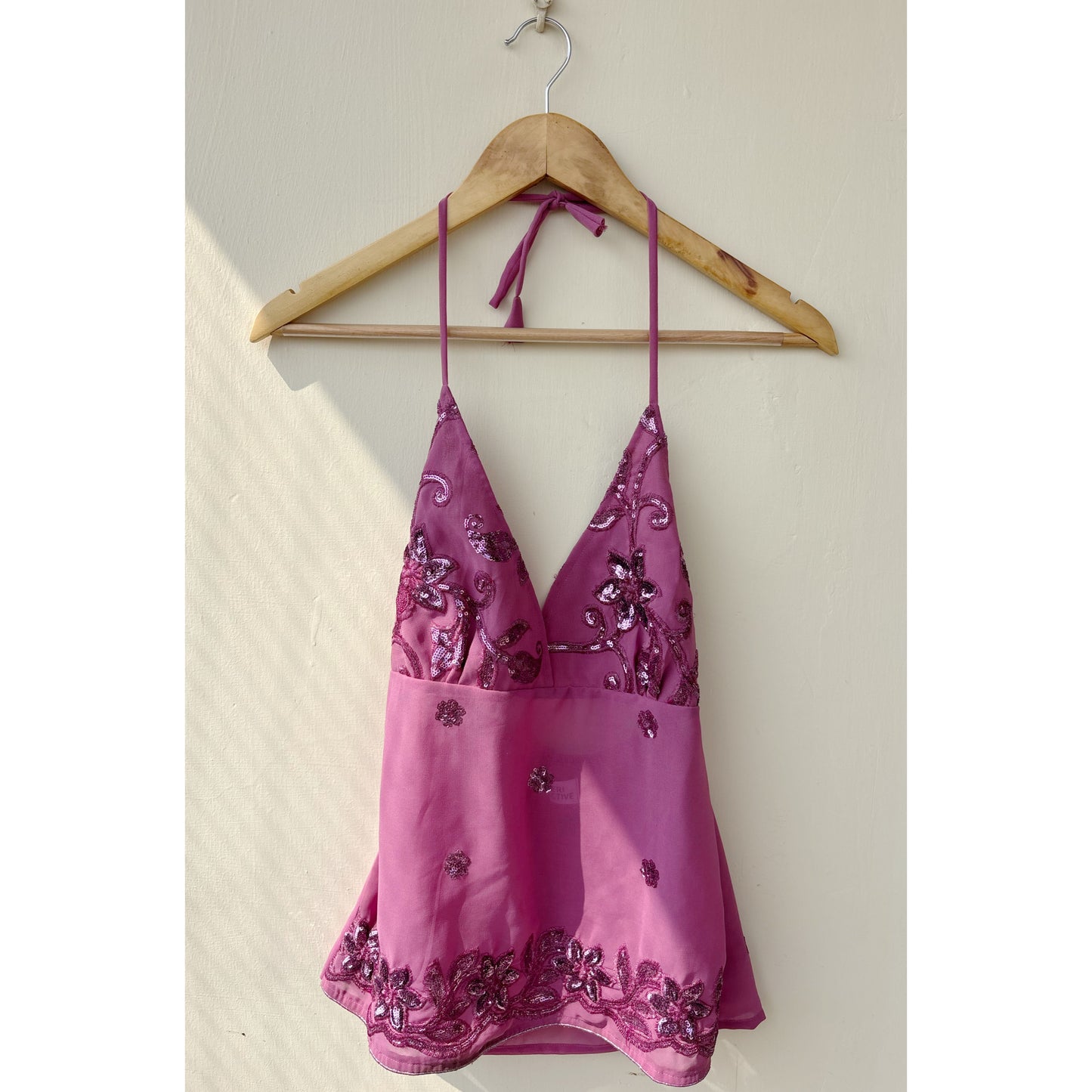 Pink sequins work halter neck