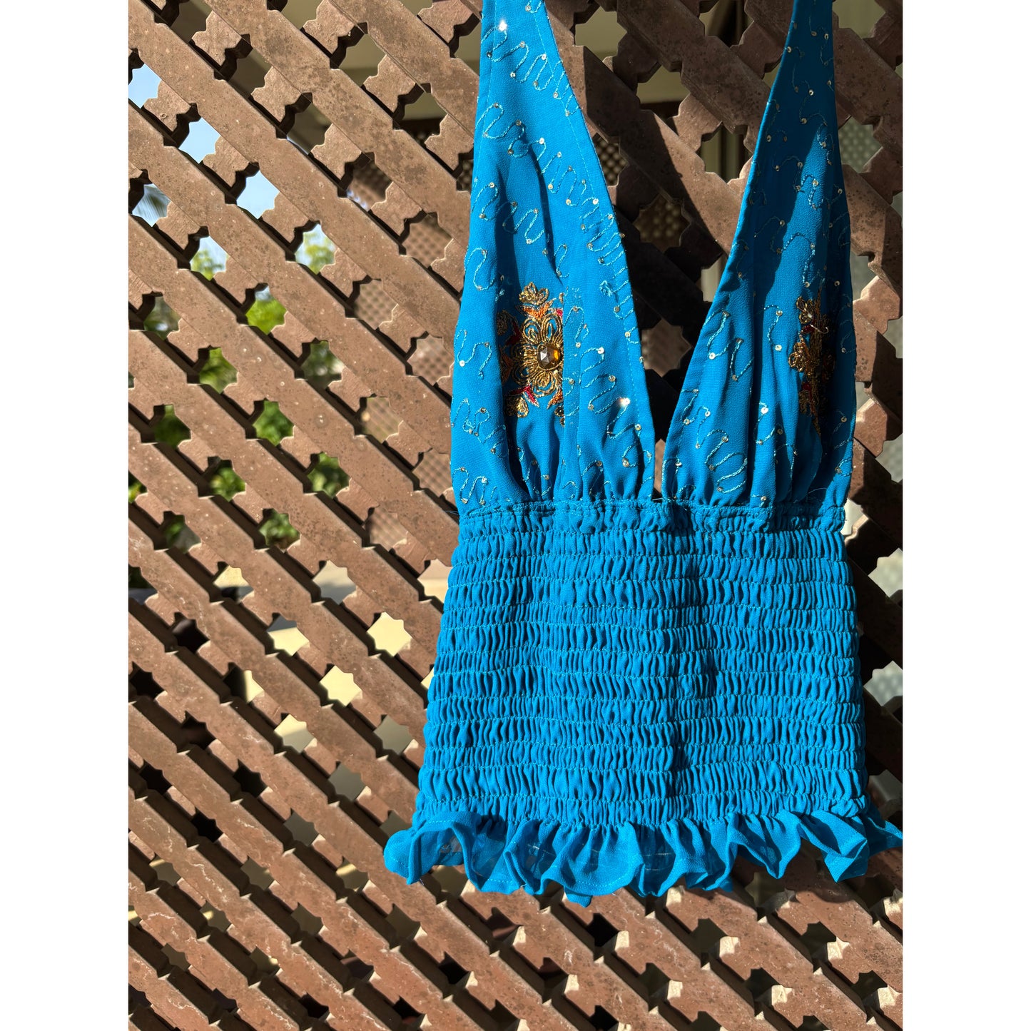 Cobalt blue Floral Embellished Halter Top